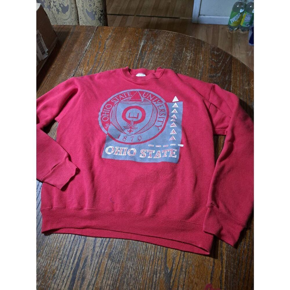 Vintage Large Tultex Ohio State Long Sleeve Pullover Fleece Sweatshirt Red Grey